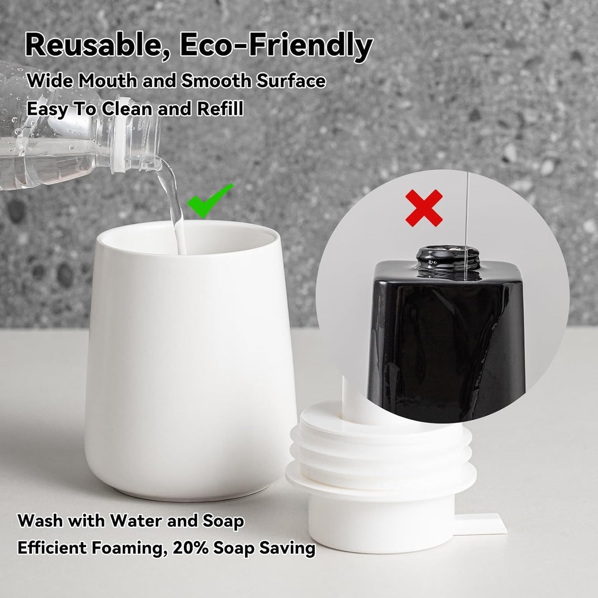 Foaming Soap Dispenser - 12 Oz White Ceramic Foam Hand Soap Dispenser for Bathroom, Face Wash Dispenser Bottle with Matte Golden Foam Pump, Refillable Lotion Dish Dispenser for Kitchen