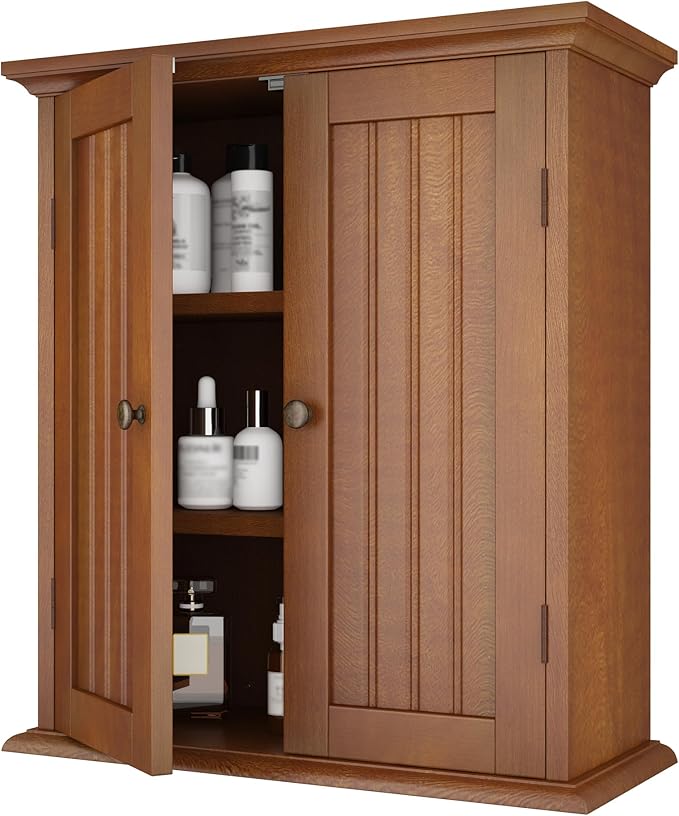 ChooChoo Bathroom Wall Cabinet, Over The Toilet Space Saver Storage Cabinet, Medicine Cabinet with 2 Door and Adjustable Shelves, Cupboard, Rustic