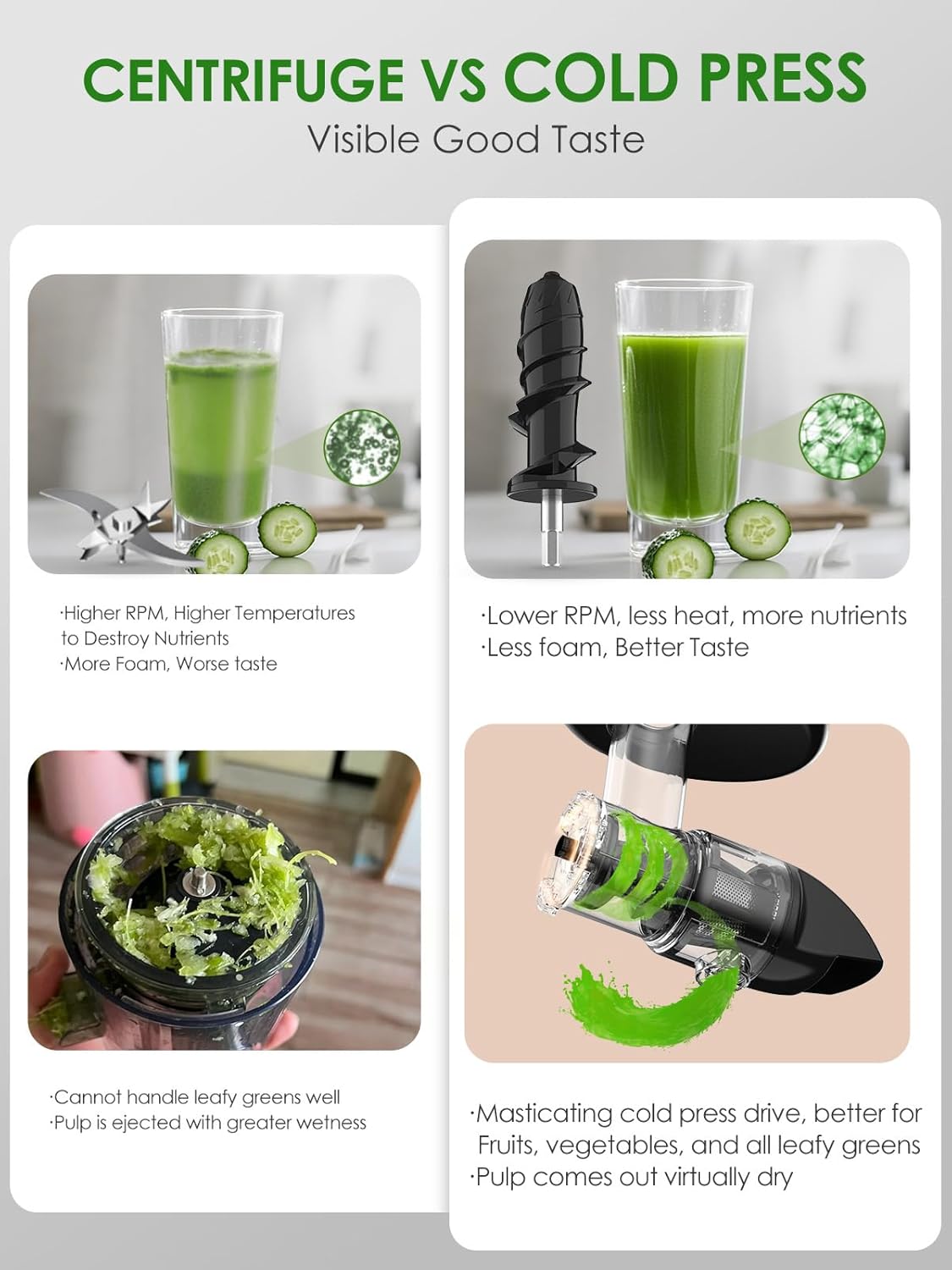 Slow Juicer for Celery Ginger Beet Carrot, Masticating Cold Press Juicer 200W Motor, Pulp Separated, East to Clean Dishwasher Safe, BPA Free, Juicer Machine Vegetable & Fruit