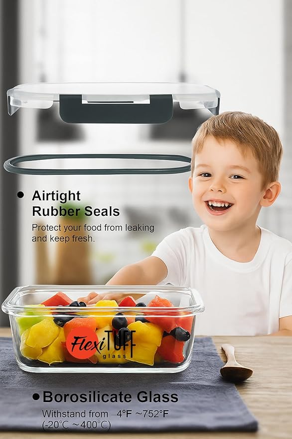 24pcs Set Food Storage Containers (12 Airtight & 12 Lids) | Glass Meal Prep Containers | Lunch Box | BPA Free, Leakproof Lids, Dishwasher, Microwave & Freezer Safe for Kitchen