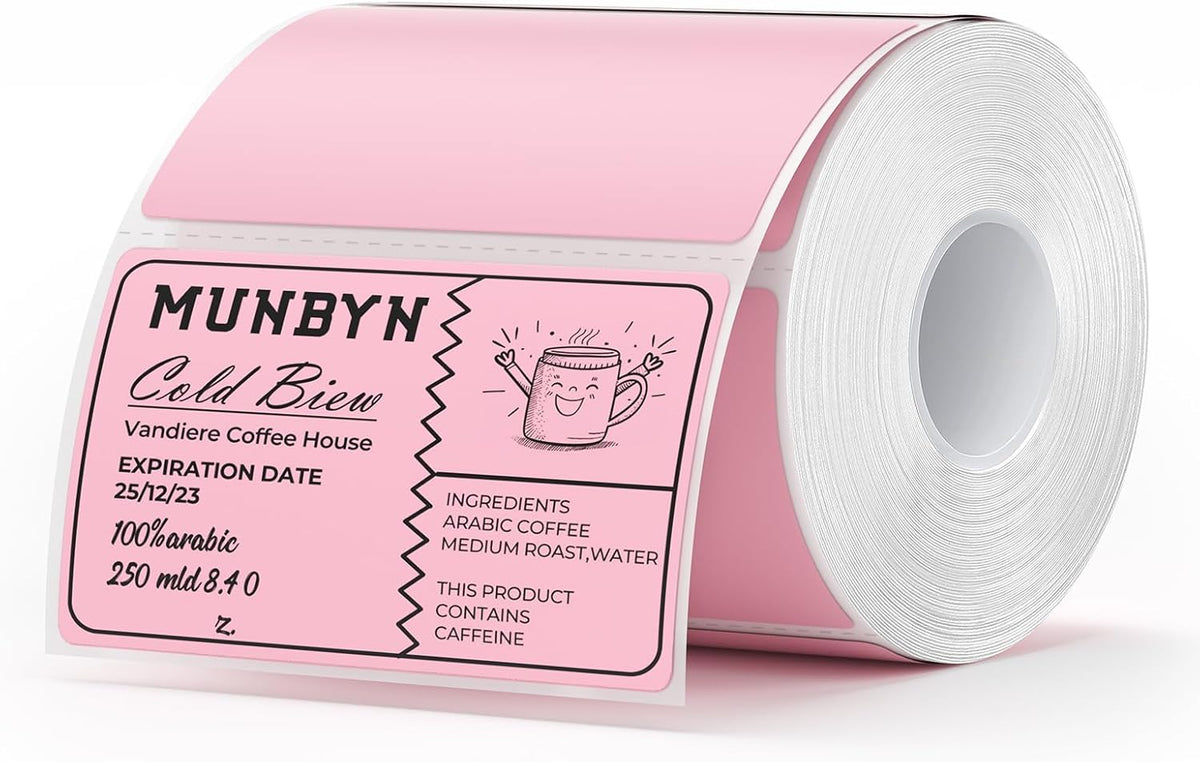 MUNBYN 3x2 Inch Pink Thermal Labels, Thermal Sticker Labels for Price, Barcode, Mailing, Name, 500 Sheets/1 Roll