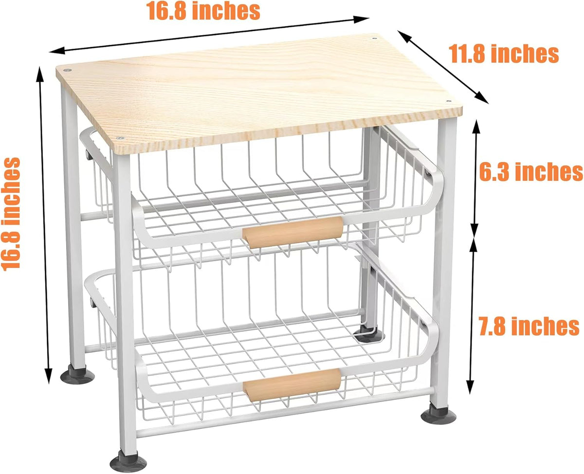 3-Layer Kitchen Fruit Storage Basket Snack Rack, countertop Storage Rack, Stackable Storage Rack with Desktop, Pull-Out Hollow Metal Storage Basket with Handle, Kitchen Organizers & Storage