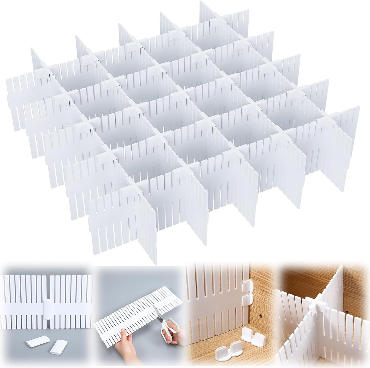 Blosssound 15pcs 5.12x 15 Tall Drawer Divider Adjustable Drawer Organizer DIY Ultra Deep Storage Organizer Separator with Fixed Buckle for Underwear Socks Dormitory Office Kitchen Bedroom(White)