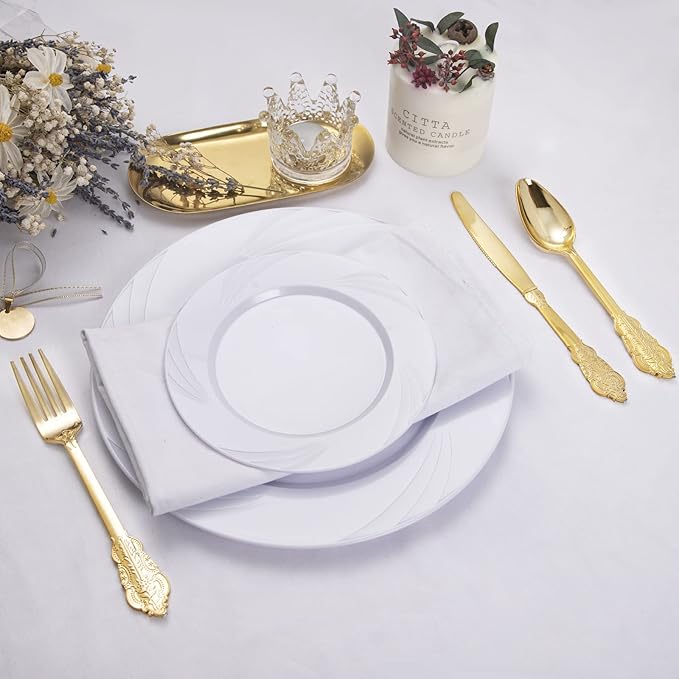 NOCCUR 180PCS Gold Plastic Cutlery Set - Gold Plastic Silverware Disposable - Include 60 Forks, 60 Spoons, 60 Knives - Perfect for Wedding/Fall Party/Thanksgiving