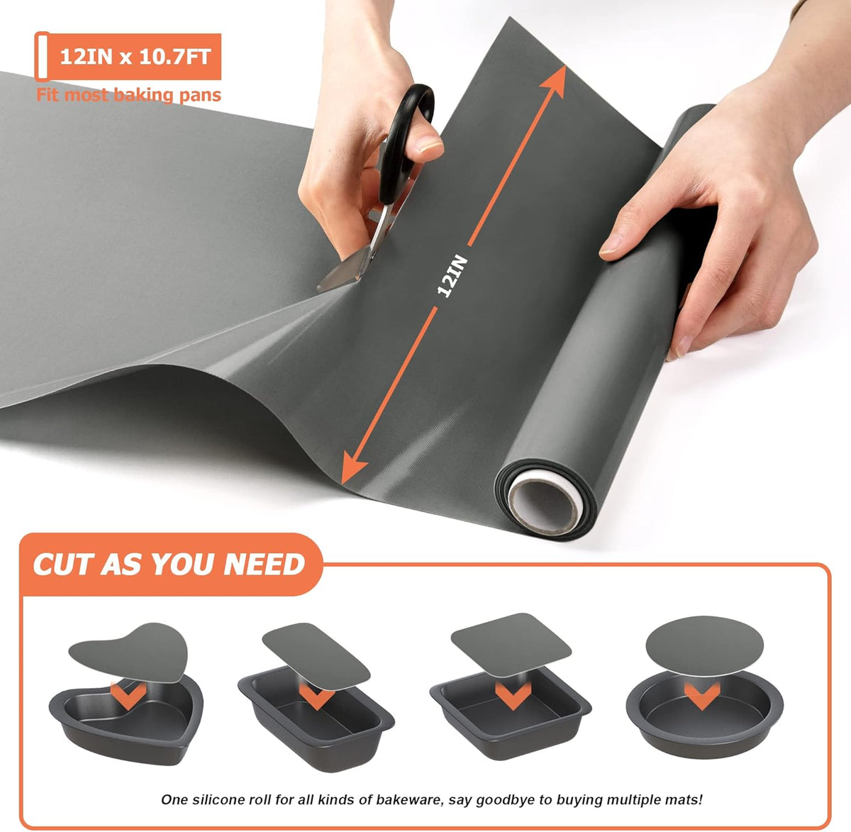 Silicone Baking Mat Roll - Best German Silicone - Non-slip Silicone Pastry Mat, Non-Stick Reusable Air Fryer Linner, Counter Mat, Oven Liner, Freeze Dryer Mat - 12IN x 10.7FT