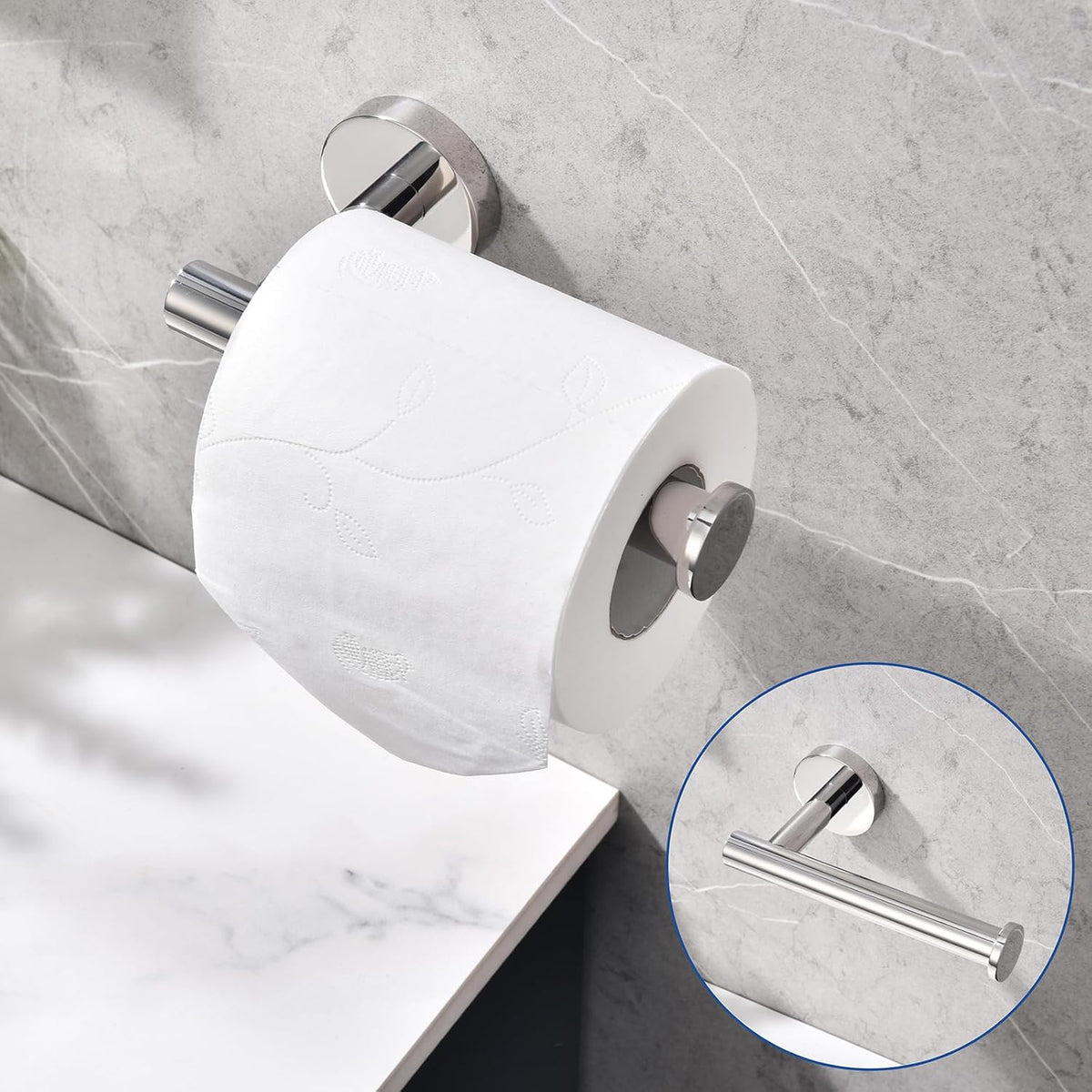 TASTOS Toilet Paper Holder SUS304 Stainless Steel Round Size Polished Chrome 2 Pack