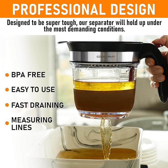 Fat Separator with Bottom Release – 4 Cup Gravy Separator for Cooking with Oil Strainer, Kitchen Grease Separator -the perfect Kitchen Gadget plus a 3-1 Multifunctional Vegetable Peeler