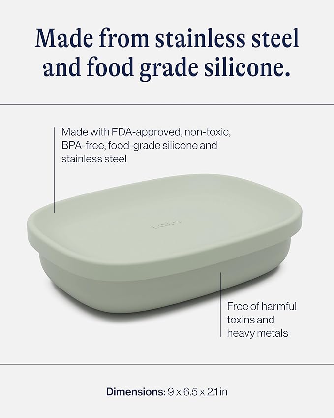 Lalo Bento Box - BPA-Free Bento Box For Kids & Toddlers, Leak-Proof, Dishwasher Safe, Easy to Open & Clean Silicone & Stainless Steel Lunch Box For Kids, Portable for Daycare or Travel - Sage