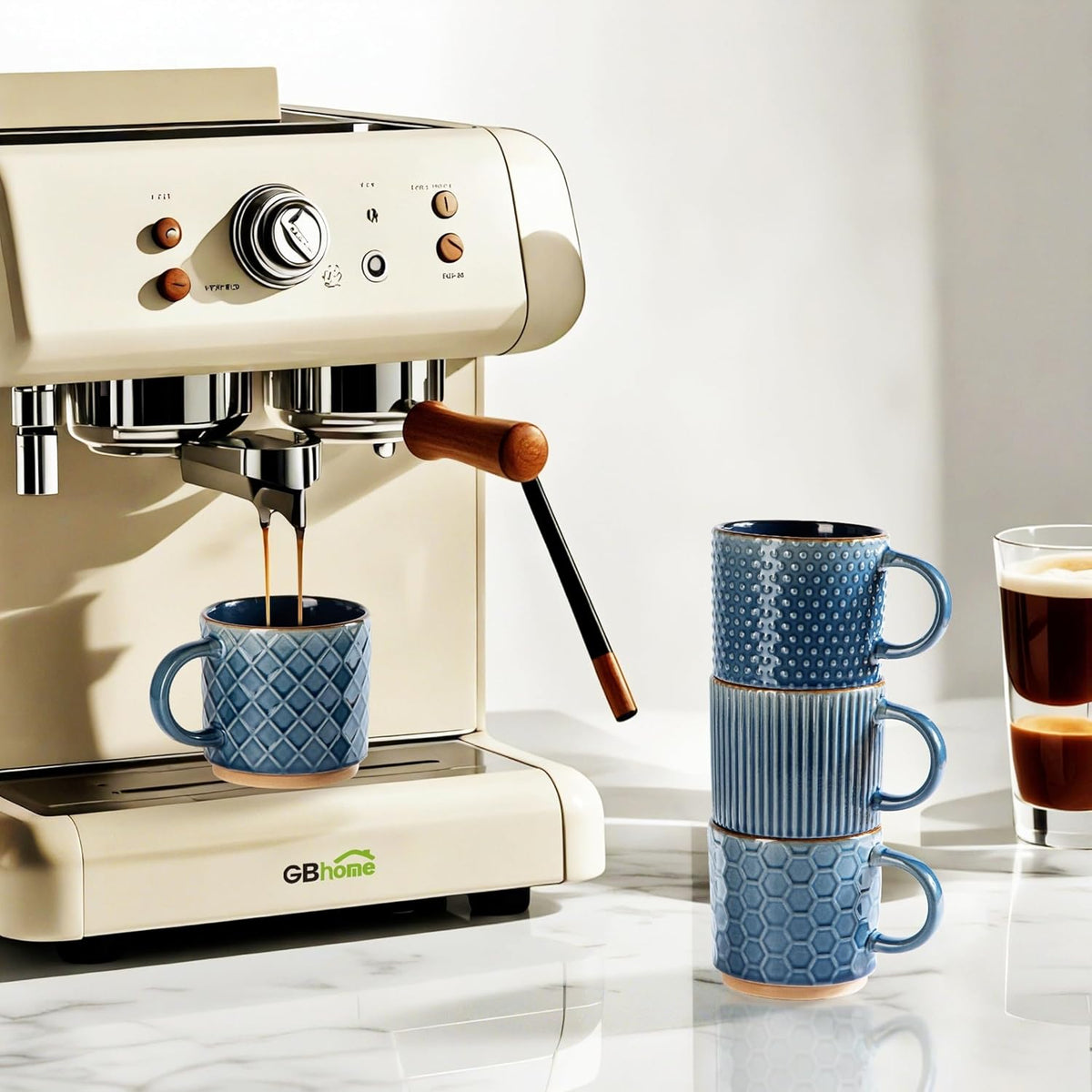 GBHOME 12 OZ Stackable Coffee Mugs, Ceramic Coffee Mugs with Texture Patterns for Man,Woman,Dad,Mom, Modern Coffee Cups Set of 4 for Latte/Cappuccino/Cocoa. Dishwasher&Microwave Safe