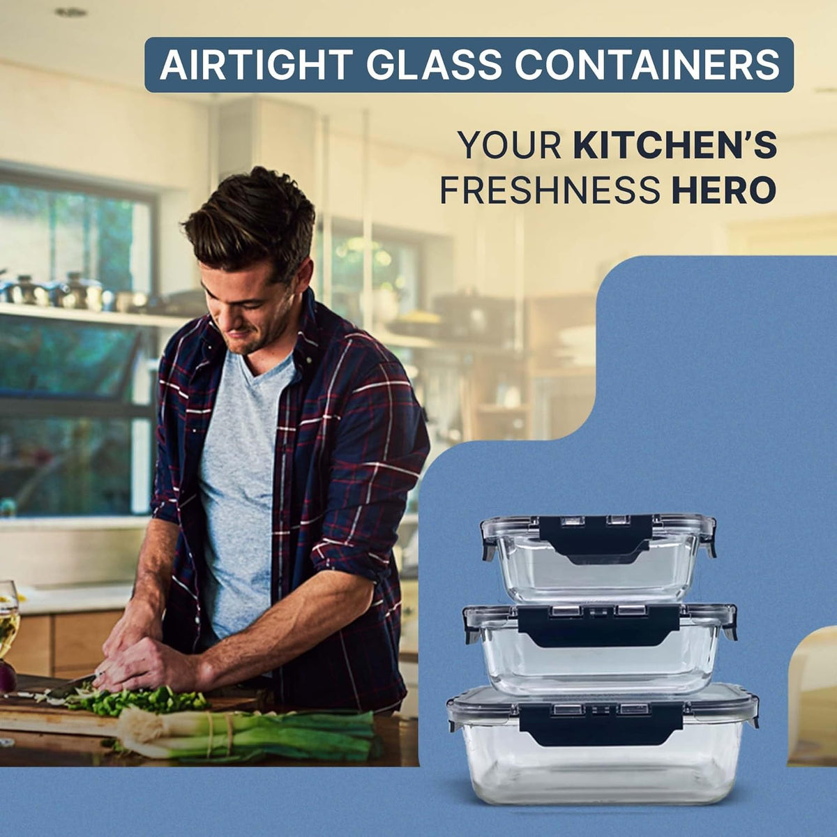 Glass Food Storage Containers with Lids, 5-Piece Set – Airtight, Leakproof, Oven & Freezer Safe, BPA-Free
