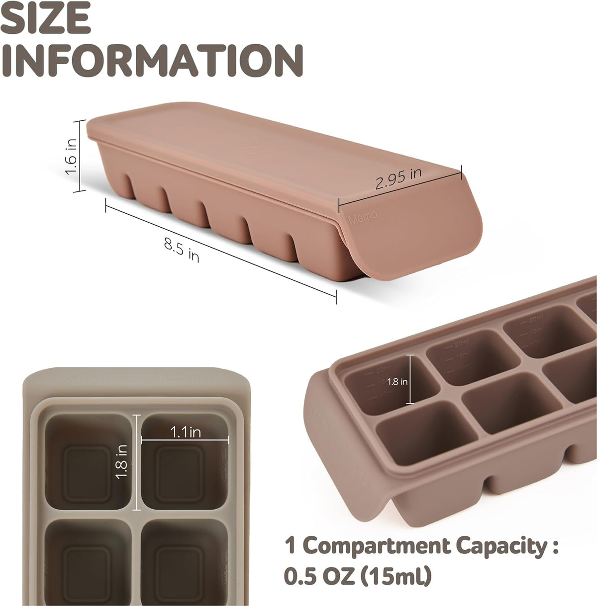 12 Section-0.5oz, Gray 100% Food Grade Silicone Ice Cube Tray Food Container with Airtight Locking Lid, Fruit Vegetable Purees, Breastmilk Storage for Baby & Toddler Food | BPA Free Korea Made