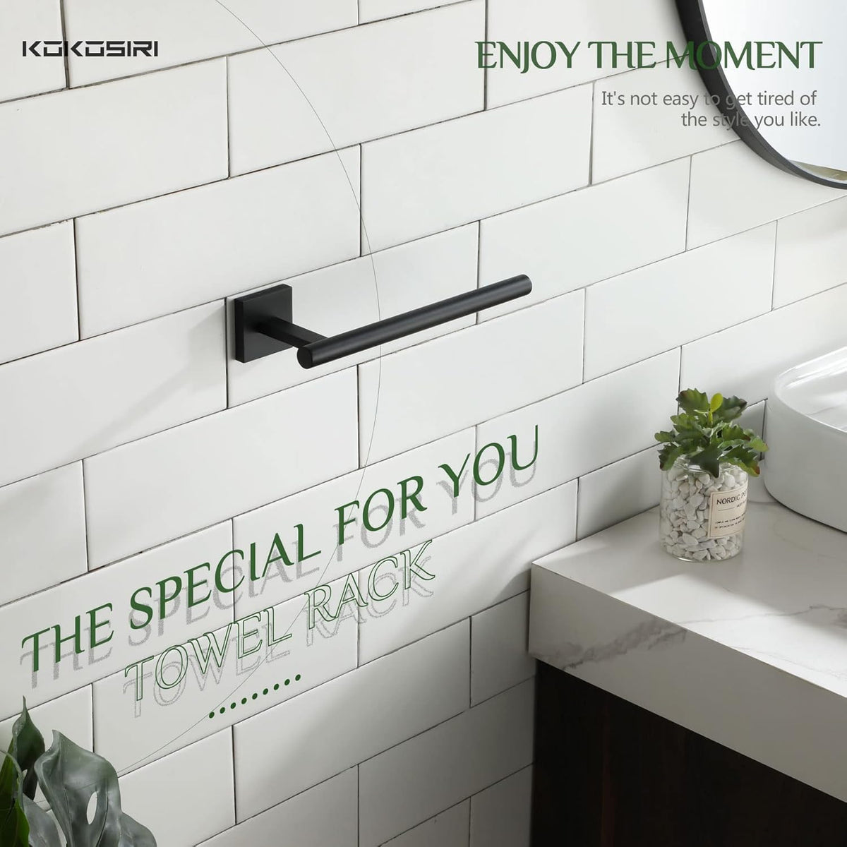 KOKOSIRI Towel Bar Matte Black Bathroom Hardware Hand Towel Rails, Suitable for Wall Mounted Towel Holder Screw in 2 Pack, Stainless Steel B3008BK-P2