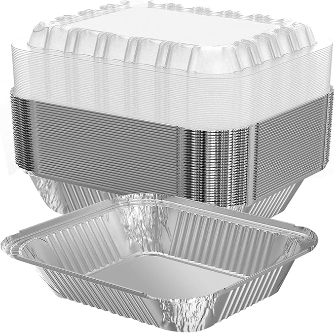 WANBAO 20 PACK 9.8"x7.2" Disposable Tin Foil Pans with Plastic Lids 4 LB Aluminum Pans To Go Containers for Cooking, Baking, Catering Party Meal Prep, Take Out, Freeze, Food Storage
