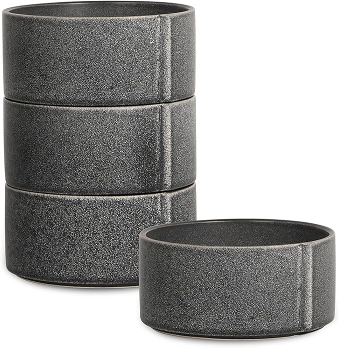 Stone Lain Bao 4-Piece Bowl Set Stoneware, Charcoal