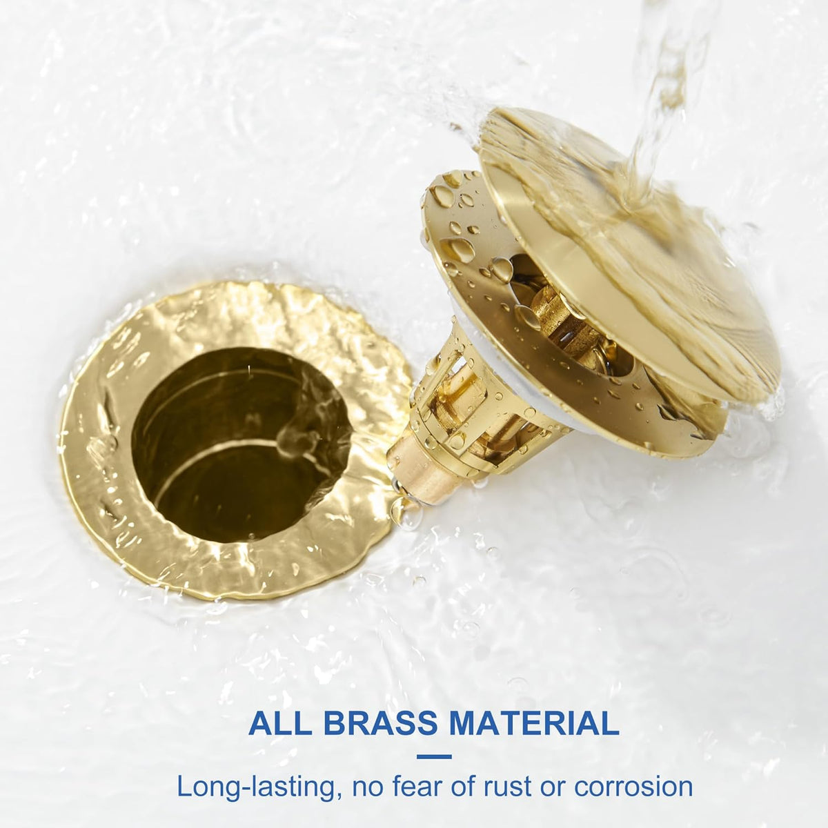 Universal Bathroom Sink Stopper - Pop Up Sink Drain Stopper, Push Button Flixfilter Sink Drain Stopper Replacement, Wash Basin Drain Filter Plug Anti-Clogging Basket, Brushed Gold