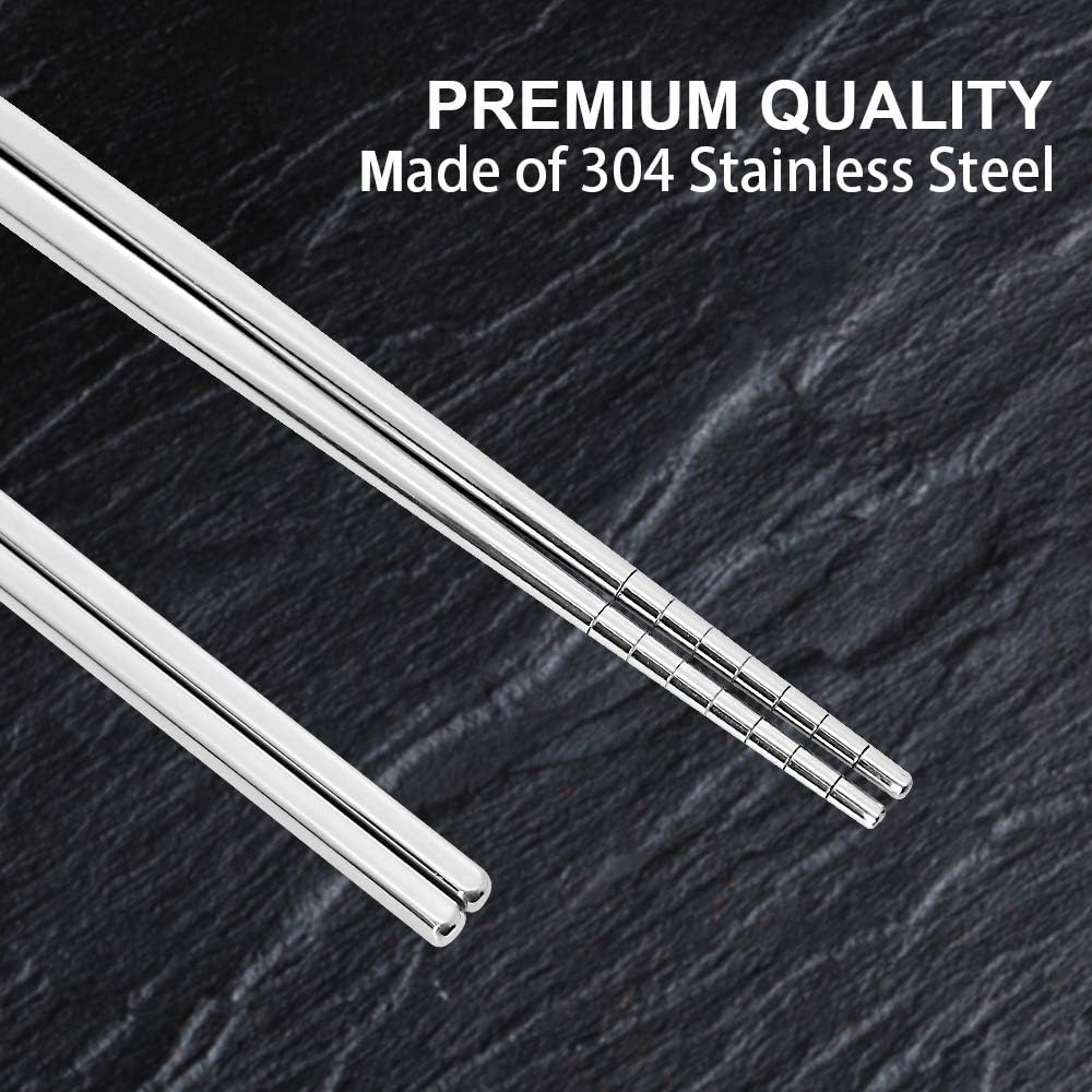 Stainless Steel Chopsticks 5 Pairs Reusable Multicolor Lightweight 304 Metal Chopsticks Square Lightweight Non-Slip Chop Sticks Dishwasher Safe Gift Set(Silver Hollow)