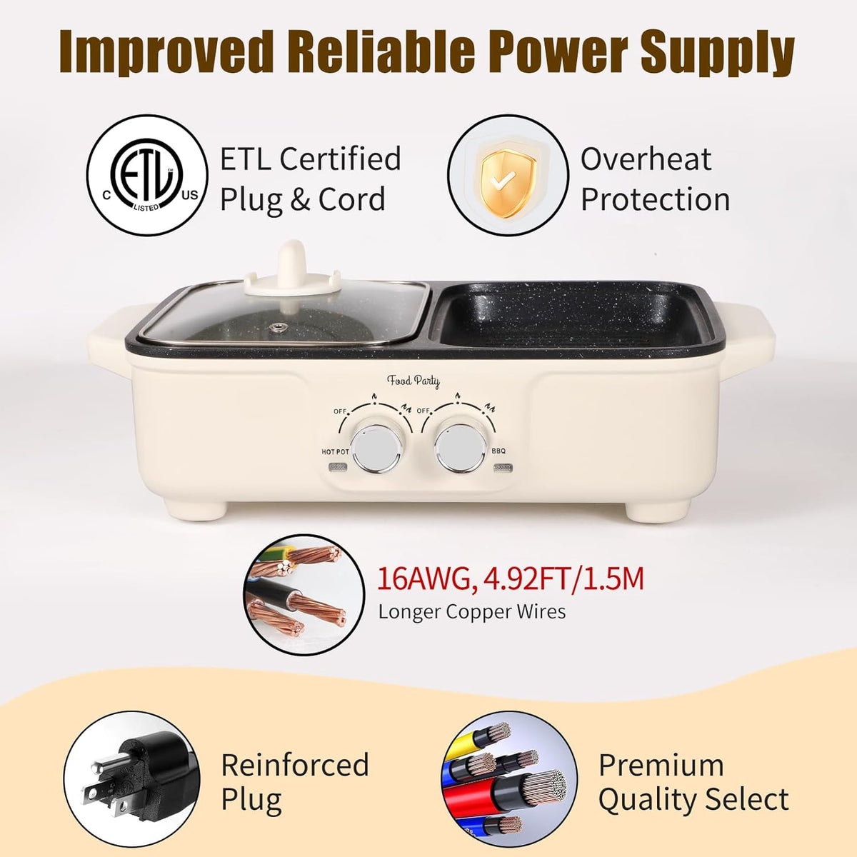 Food Party Hot Pot Electric Grill 2 in 1 Korean BBQ Grill Indoor Smokeless Hotpot Pot Electric Cooker Sahabu Shabu Pot Non Stick (Small)