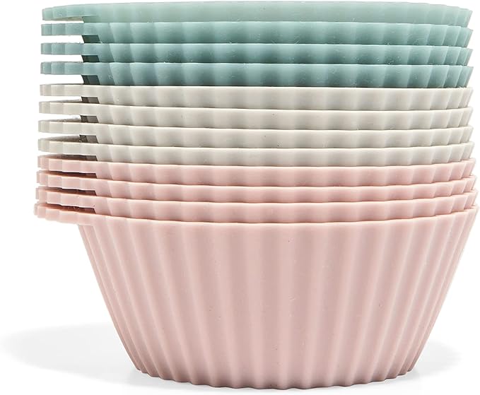 The Silicone Kitchen Reusable Silicone Baking Cups Silicone Muffin Liners for Cupcakes, BPA Free, 12 Pack, Regular, Pink Gray Blue