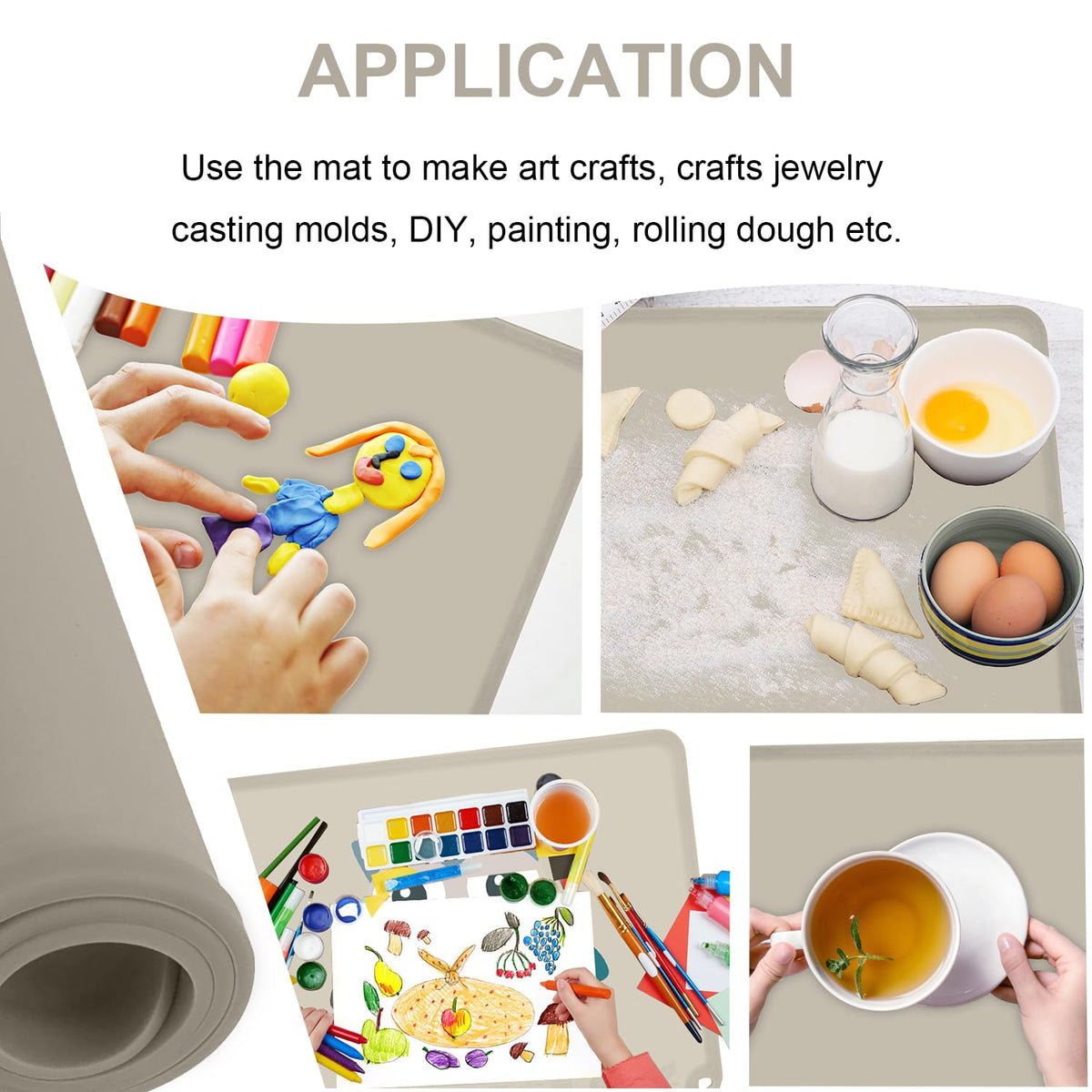 Silicone Placemat for Toddles Kids Non-Slip Reusable Portable Baby Placemats for Restaurant Stain-Proof Children Food Mats Eating Table Mat 2 Pack (Ecru)