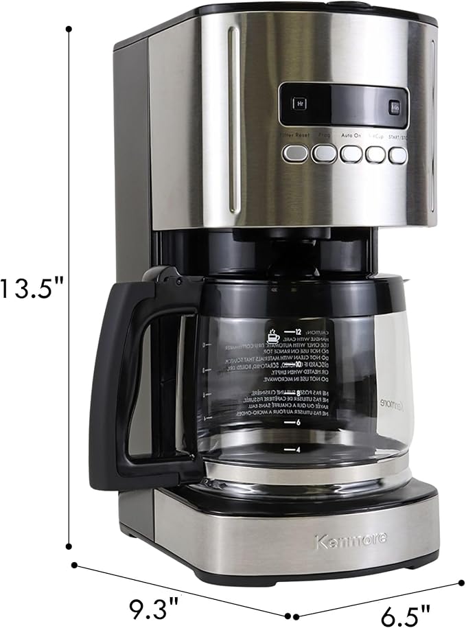 Kenmore Drip Coffee Maker - Programmable Cafe Machine With Glass Pot, Regular & Bold Brew, Auto Shut Off Large Water Reservoir, Reusable Filter, Kitchen Appliances For Cafeteria Barista, 12 Cup Black