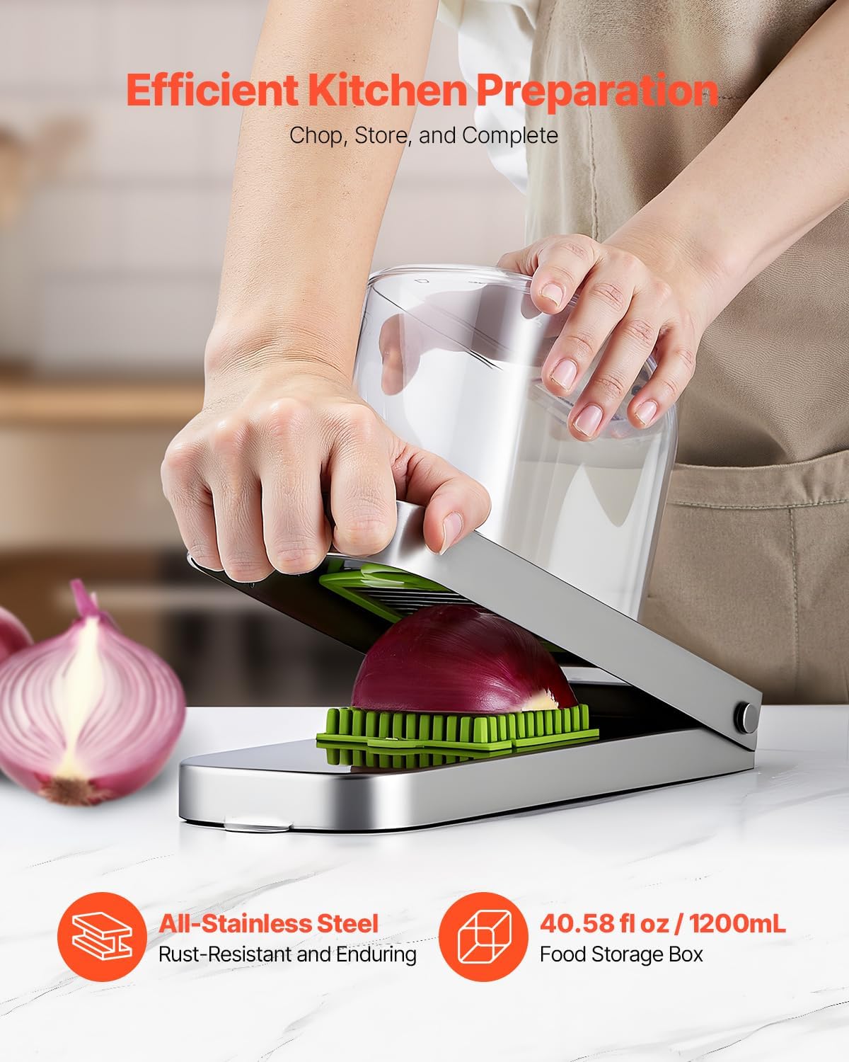 VEVOR Vegetable Chopper, Food Veggie Cutter with 3 Stainless Steel Blades, Onion Slicer with Container, Salad Potato Dicer Kitchen Gadgets & Essentials Home Appliances Tools for Easy DIY, Silver