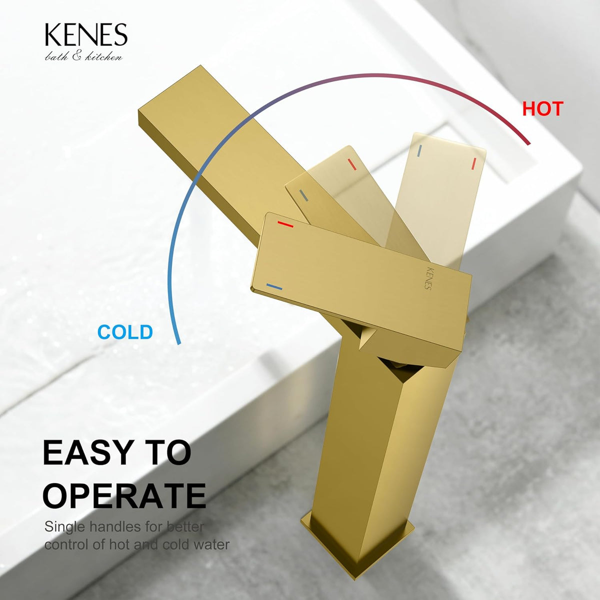 KENES Brushed Gold Tall Bathroom Faucet, Single Handle Vessel Sink Faucet Gold Vanity Bathroom Faucet with Supply Lines and Pop Up Sink Drain, LJ-9031A-4