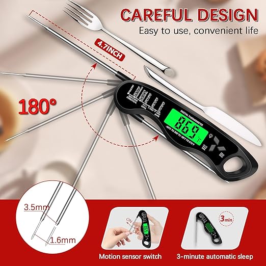 Meat Thermometer Digital，IP67 Waterproof Cooking Thermometer with Backlight, Calibration & Hold Function，Food Thermometer for Cooking,Outdoor Grilling，Suitable as Stocking Stuffers for Men