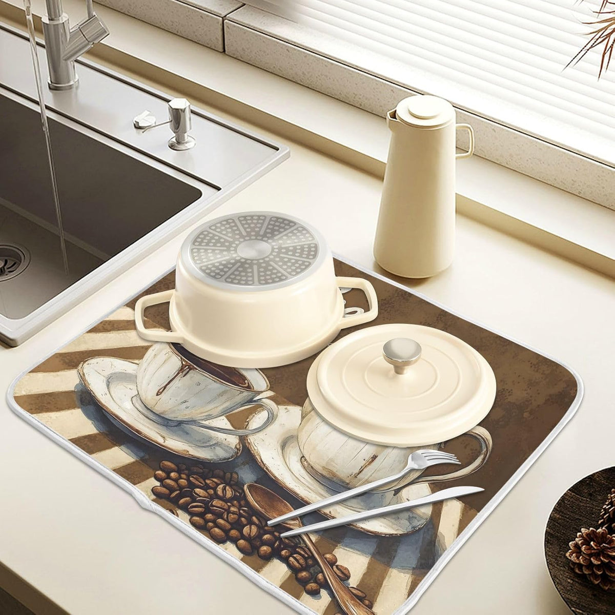Coffee Themed Dish Drying Mat for Kitchen Counter Absorbent Microfiber Small Drying Pad Dish mats for Kitchen Countertops 16 x 18 Inch242