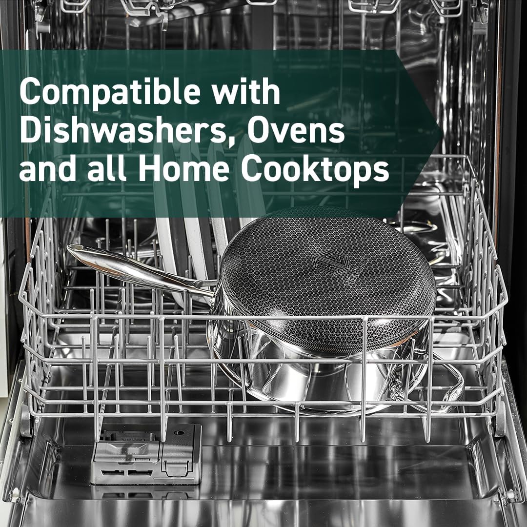 HexClad Hybrid Nonstick 5-Quart Saucepan with Tempered Glass Lid, Stay-Cool Handle, Dishwasher-Friendly, Oven-Safe Up to 900°F, Induction Ready, Compatible with All Cooktops