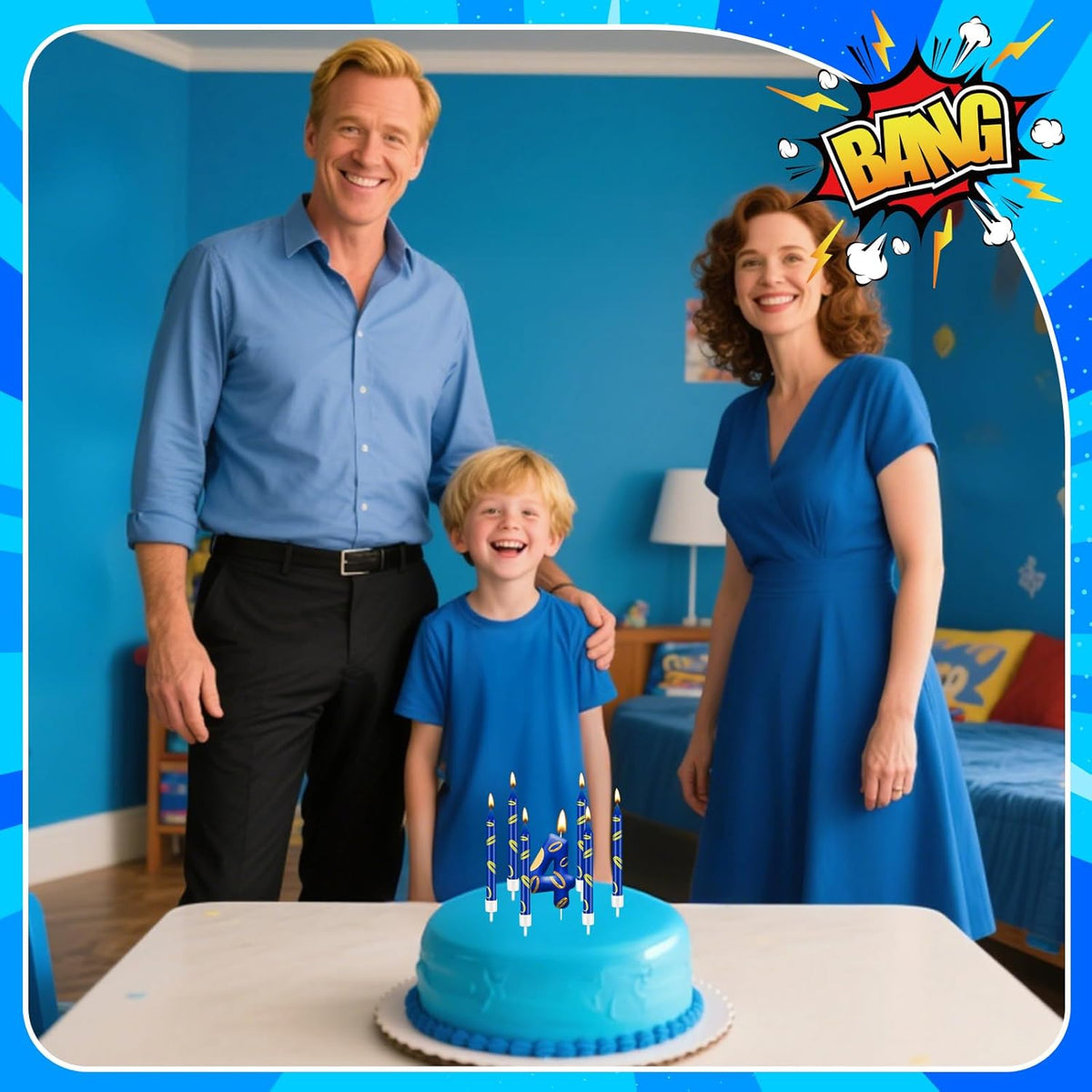 13PCS Birthday Cake Candles Set - Blue and Golden Ring Number Candles with Vibrant Designs for Boys & Girls, Theme Birthday Party Decorations, Cake Toppers for Theme Parties(Number 4)