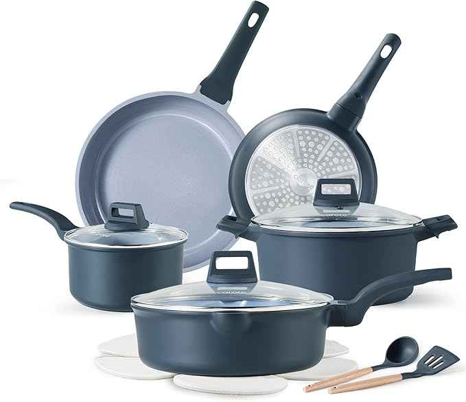 CAROTE 14 Pcs Ceramic Cookware Set, Pots and Pans Set Non Stick with Ceramic Coating, Induction Kitchen Sets