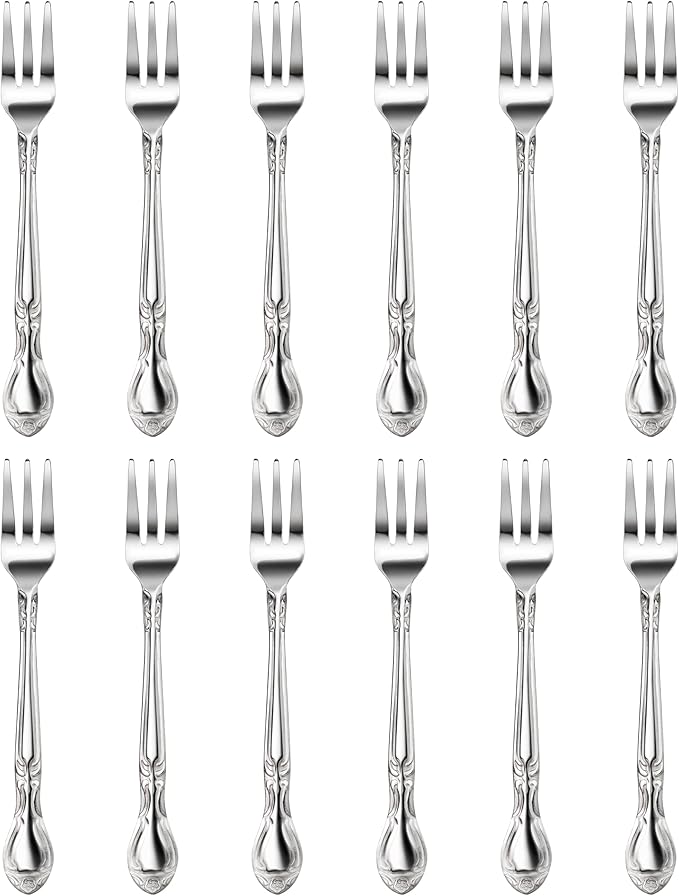 New Star Foodservice 58680 Stainless Steel Rose Pattern Oyster Fork, 5.8-Inch, 12 pieces