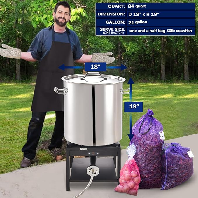 ARC 84-Quart Stainless Steel Seafood Boil Pot with Basket and 2 Brown-paper Table Cover, Larger Crab Pot for Cooking, Stock Pot for Crawfish, Crab, Lobster, Shrimp and Turkey Fryer, 21 Gallon