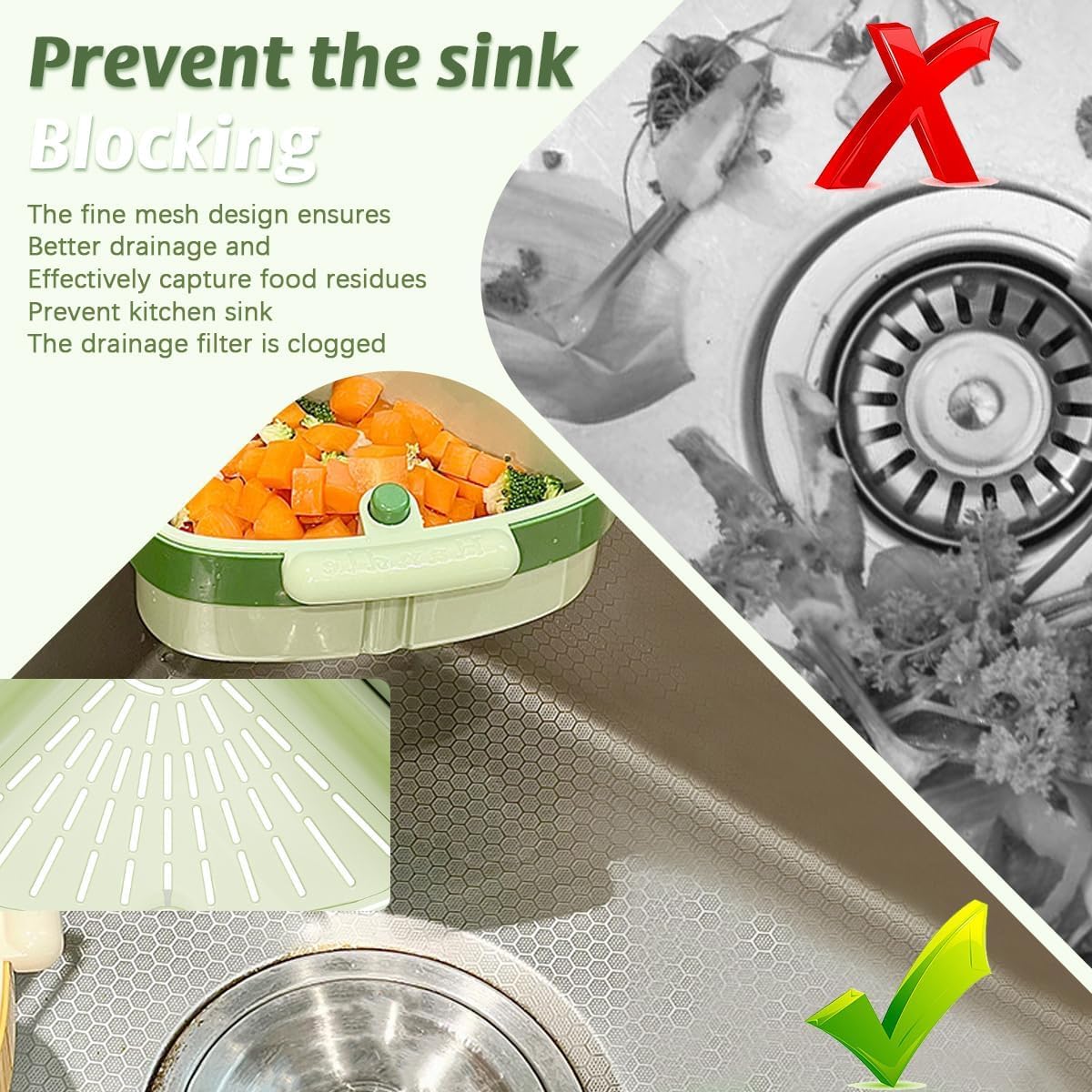 Suction Cup Sink Corner Rack, 2025 Upgraded Self-Cleaning Sink Strainer Basket, Removable Food Waste Catcher with Drain Hole, Say Goodbye to Gross Food Scraps and Smelly Sinks (Yellow)
