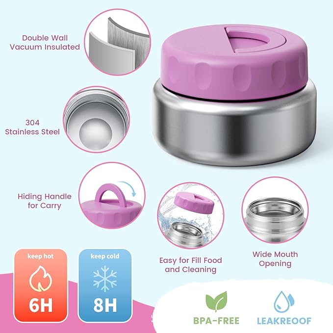 Kids Bento Lunch Box with Thermos, Leakproof Toddler Bento Box with 9 OZ Insulated Food Jar, Lunch Bag & Utensils 3 or 4 Compartment Container for School Girls Boys