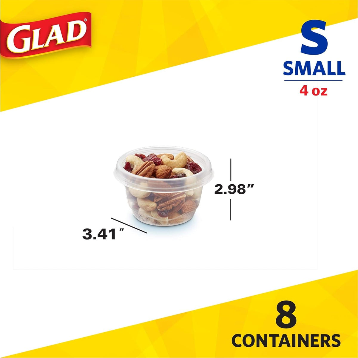 Glad GladWare Mini Round Food Storage Containers - Small Meal Container Holds up to 4 Ounces of Food - Lock Tight Seal, 8 Count