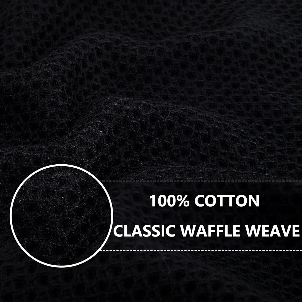 Homaxy 100% Cotton Waffle Weave Kitchen Dish Cloths, Ultra Soft Absorbent Quick Drying Dish Towels, 12 x 12 Inches, 24-Pack, Black