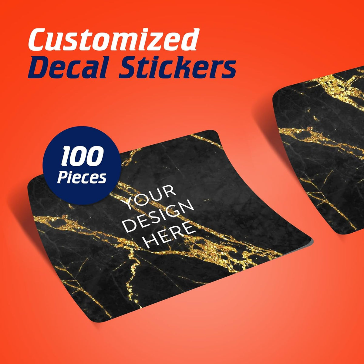 100 Custom Vinyl Stickers - Upload Your own Image, Text, Design, Logo - Personalized Logo Labels for Handmade, Packaging, Bottle, Jars, Candle, Brand Stickers (Black Gold Marble, 6x4)