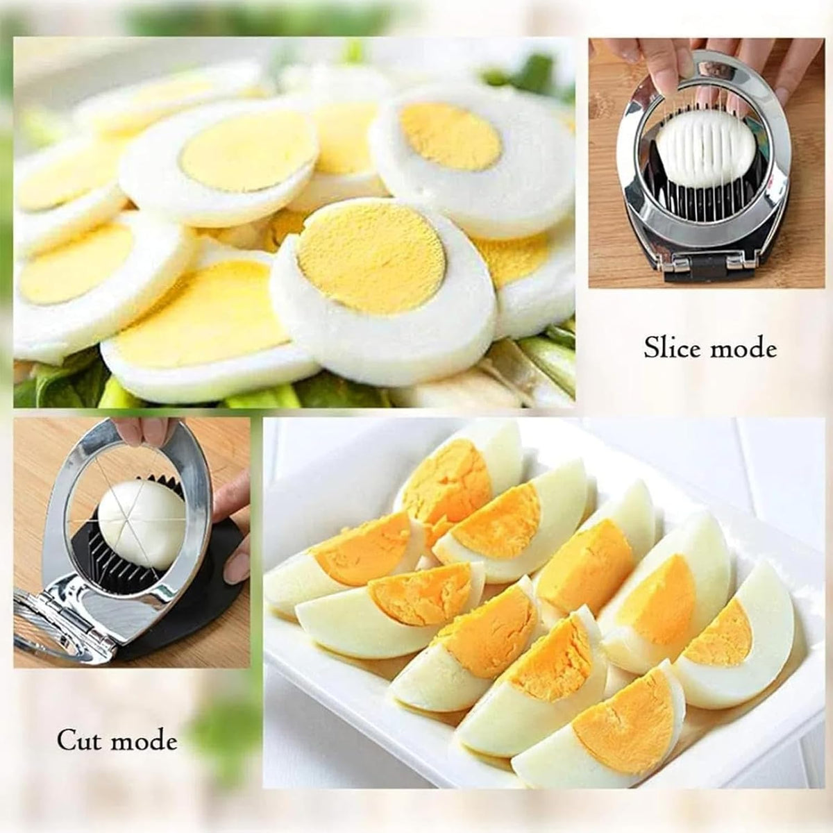 Egg Slicer, BIBURY Egg Slicer for Hard Boiled Eggs, Heavy Duty Egg Cutter for Egg Strawberry Mushroom Soft Fruit, Stainless Steel Wire with 3 Slicing Styles, Easy to Clean