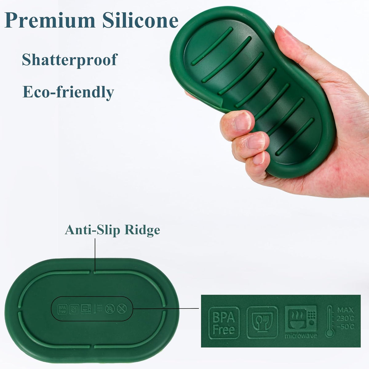 Self-Draining Oval-Shaped Silicone Soap Dish, Soap Holder/Tray/Saver for Shower, Bathroom, Kitchen, Keep Soap Dry, Easy to Clean (2, Dark Color)