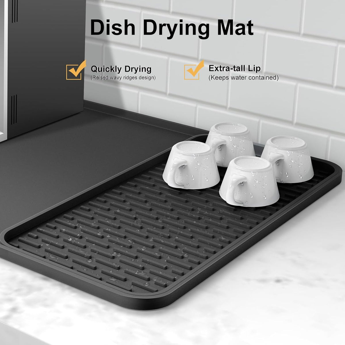 Silicone Coffee Mat, 24''x16'' Bar Mat with Detachable Dish Drying Mat - Fits Under Coffee Maker & Dish Rack