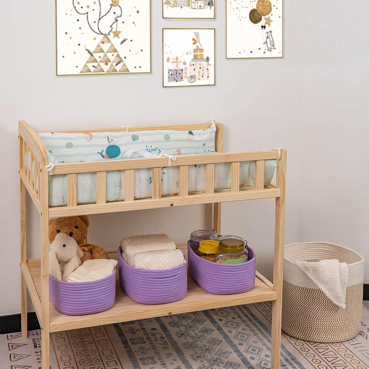 CubesLand Sturdy Woven Rope Storage Baskets, Purple, 2 Packs, 12" x 8" x 5.11"