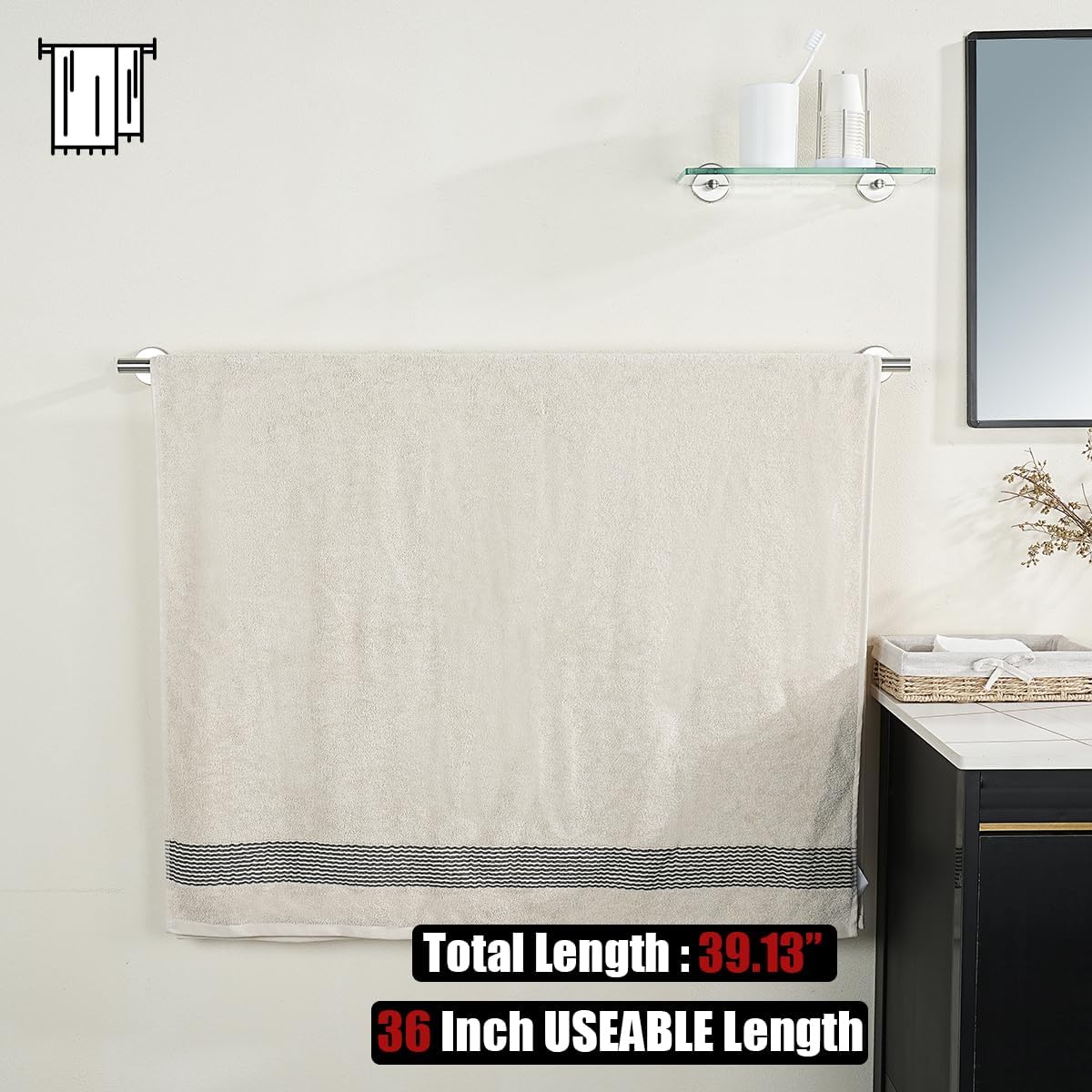 JQK Bath Towel Bar, 39 Inch 304 Stainless Steel Thicken 1mm Single Towel Rack for Bathroom, Towel Holder Brushed Finished Wall Mount, Useable Length 36 Inch, TB110L36-BN