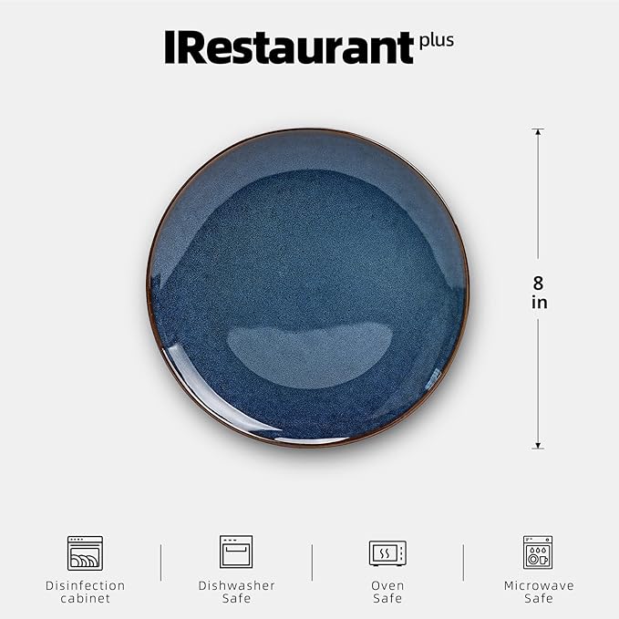 Organic Shape Restaurant Plate 9", Commerical Grade Catering Stoneware Plates in Ir-regular Organic Shape, Chip & Scratch Resistant, Glossy Reactive Glaze Blue, Case of 12