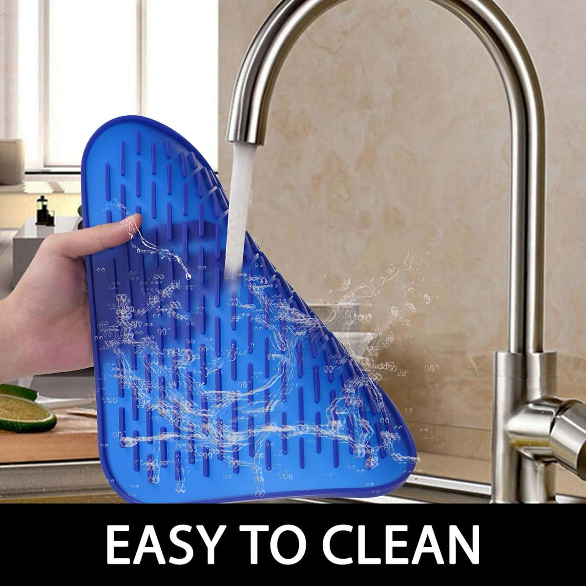 Dish Mat Silicone Dish Drying Mats Works For Drying Stemware Cocktail Glasses Silverware Pots Pans Knives and Dish Rack for Kitchen Counter Sink Bar Pads Easy to Clean (11.5" x 9.1") Blue