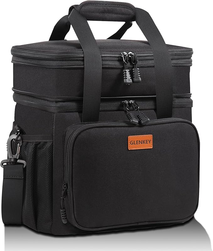 Expandable XLarge Lunch Box, Insulated Heavy Duty Lunch Bag Waterproof Leakproof Durable Cooler Bag for Men Women Adults Work Construction Camping Trip, 22L, Black, GLENKEY