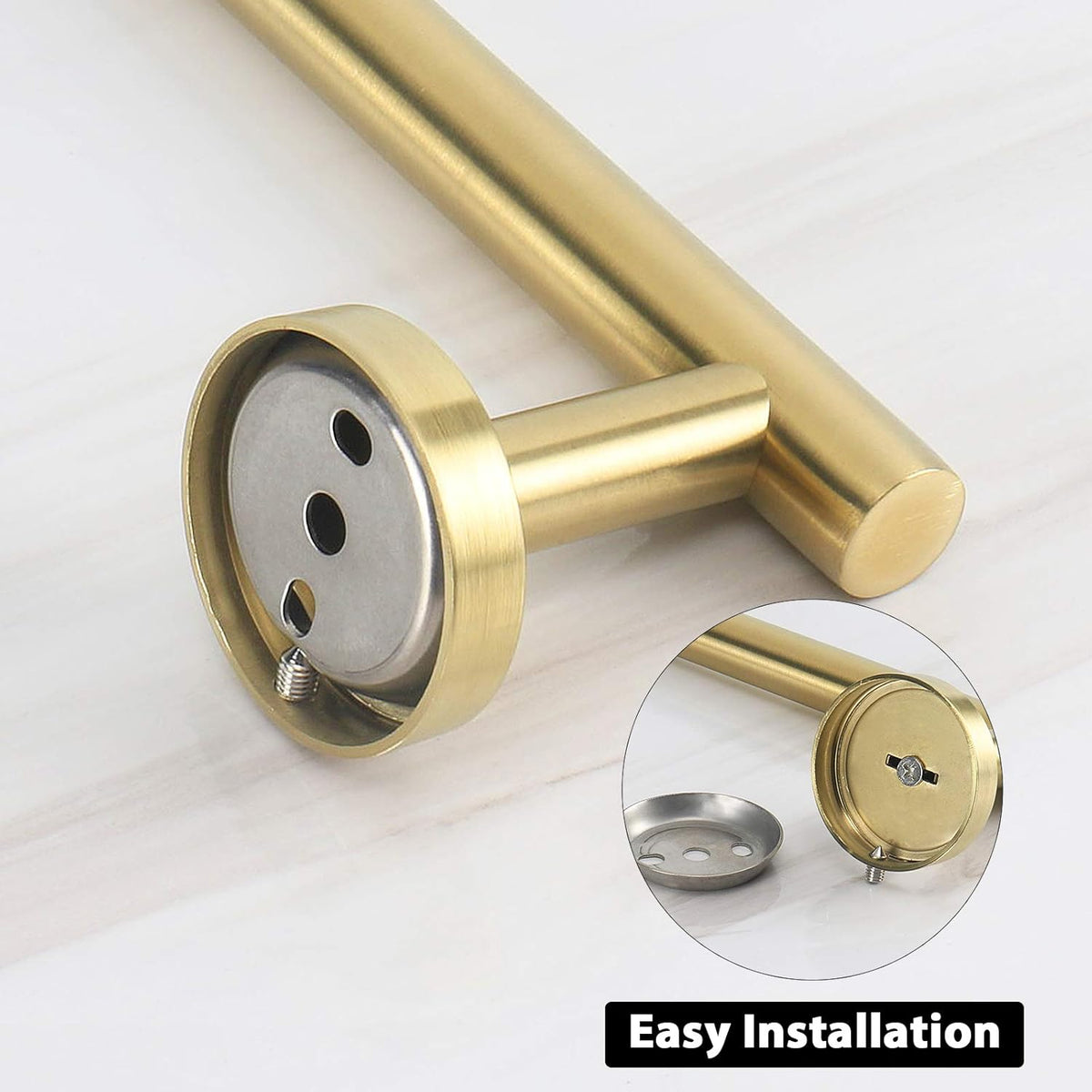 NearMoon Bath Towel Bar, Bath Accessories Thicken Stainless Steel Shower Towel Rack for Bathroom, Towel Holder Wall Mounted (1 Pack, Brushed Gold, 9 Inch)