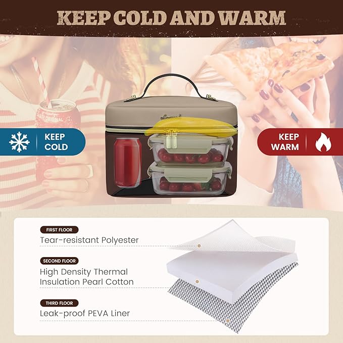 LOVEVOOK Lunch Box for Women,Large Adult Insulated Lunch Bag for Women,Leakproof Cooler Bag for Office Picnic Hiking Beach,Lunch Tote Bag with Adjustable Shoulder Strap