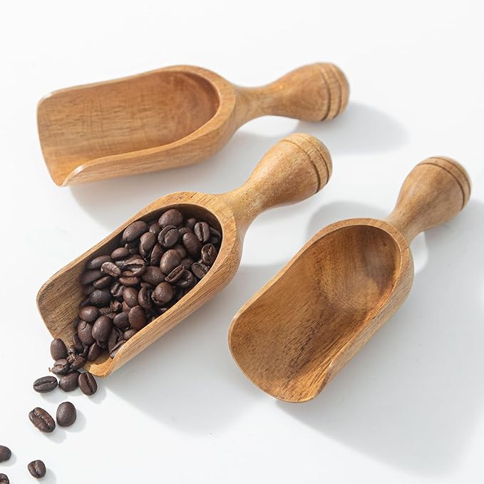 Large Coffee Scoops Shovel,Large Ground Coffee Scoop 3PCS Big Wooden Scoops for Jars 5.9″ Acacia Measuring Spoons for Coffee, Kitchen Scoop for Tea,Coffee, Powder, Bath Salts,Laundry -Multifunctional