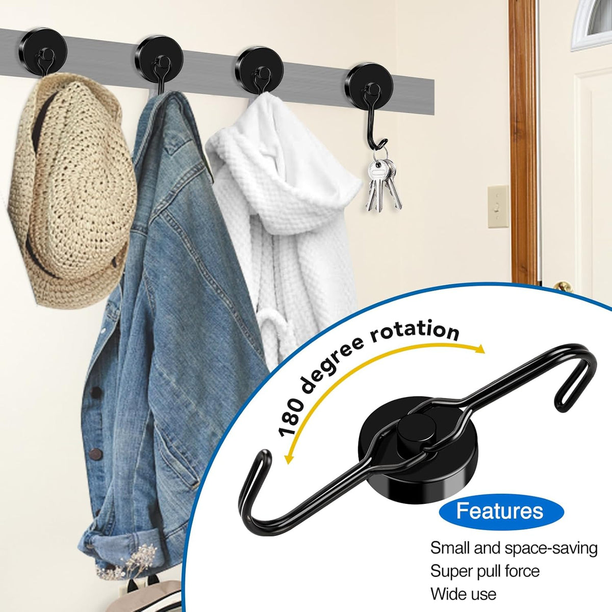 LOVIMAG Hooks, 110lbs+ Magnetic Magnet Hook 2025 Cruise Cabin Ship Essentials Heavy Duty Strong Refrigerator Fridge Hanging for Classroom Beach Vacation Kitchen Grills Home Mug Hanger (3 Pack), Black